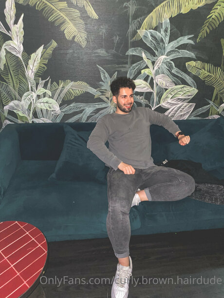 Curly Brown Hairdude model pornographic photo